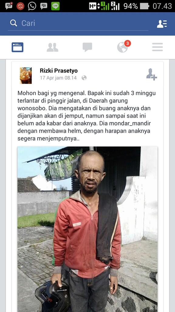 Tolong bantu bapa ini yang ditelantarkan anaknya. siapa tau ada yang kenal