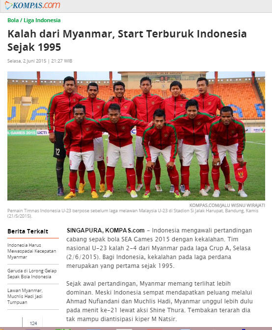 &#91; Sea Games &#93; Indonesia KALAH 2 - 4 dari Myanmar