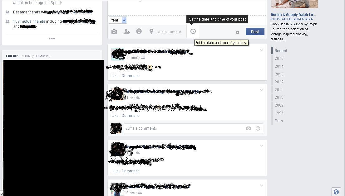 Feature baru Facebook - set time and date