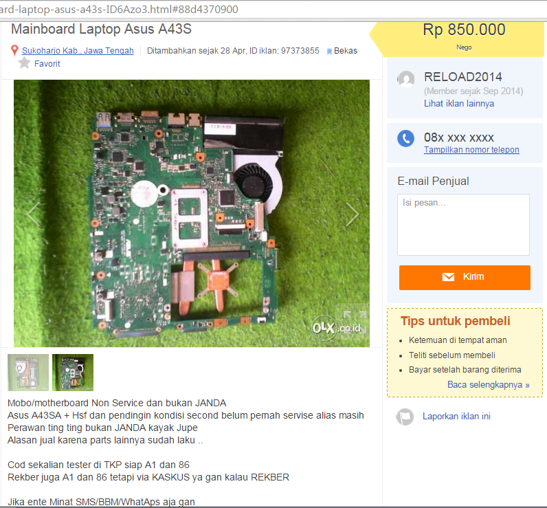 Reload2014 Penipu Terbaru di 2015 !!!... MOBO (Motherboard) Rusak DiJUAL !!!