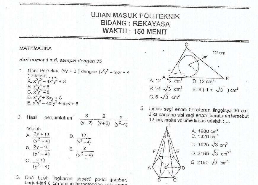 Soal Ujian Masuk POLBAN + Kunci Jawaban
