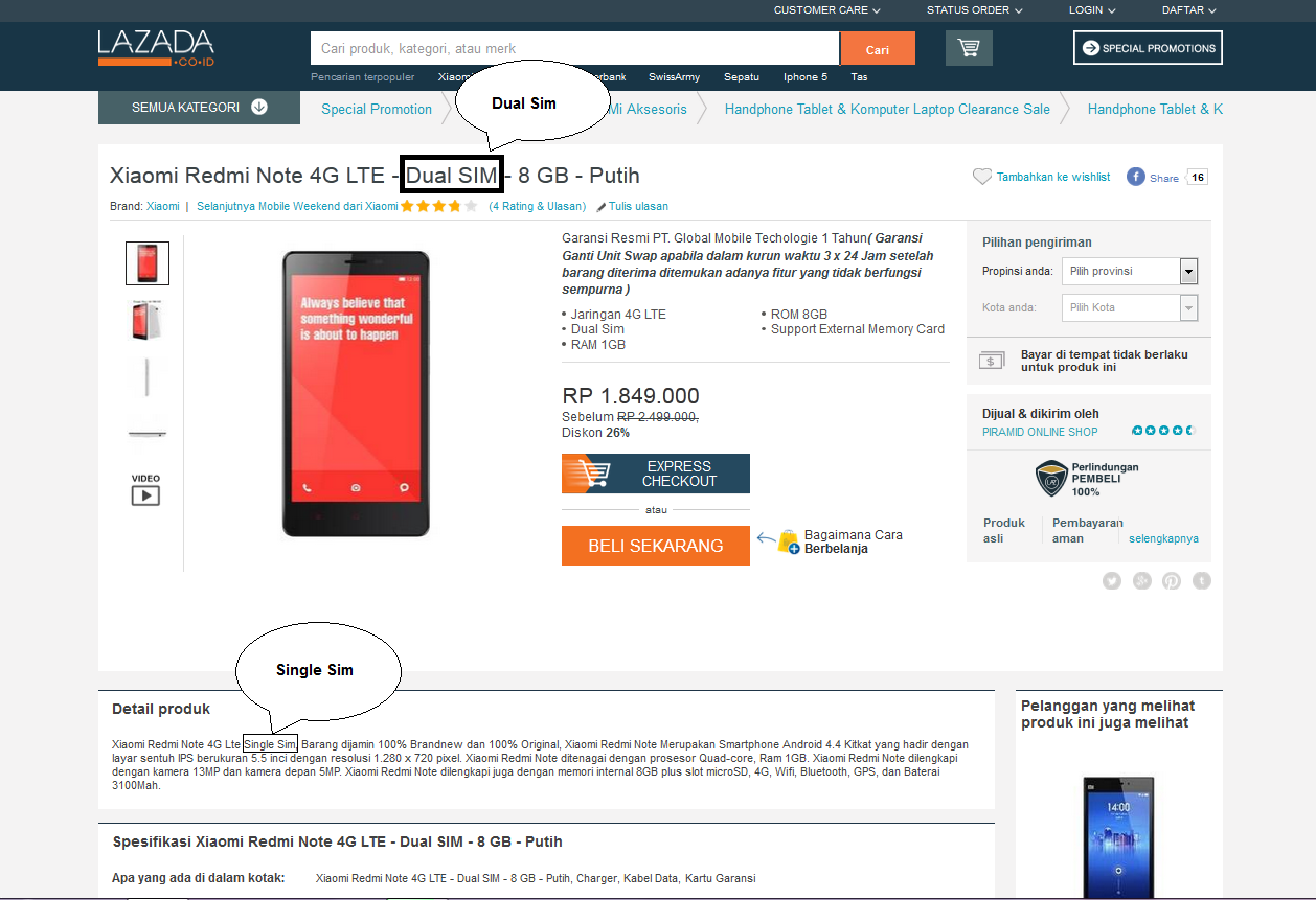 Kesalahan lazada di penjualan HP Xiaomi Redmi note &#91;Pict inside&#93;