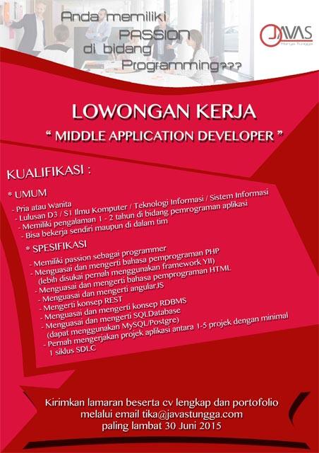 PT JAVAS KARYA TUNGGA - (MIDDLE) APPLICATION DEVELOPER