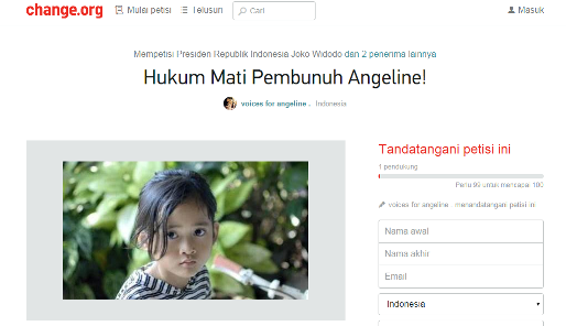 Ayo Gan, Dukung Petisi Hukuman Mati Bagi Pembunuh Angeline!