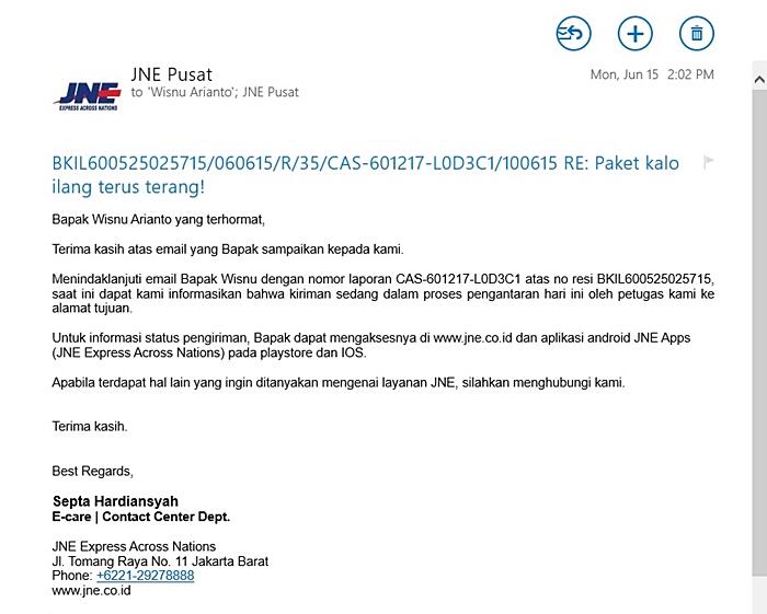 JNE Kirim paket dalam kota seperti ke Eropa