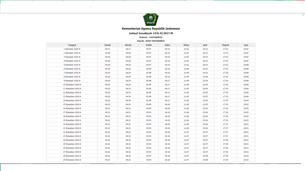 Jadwal Imsakiyah DKI JAKARTA 1436 H / 2015 M (Bisa Request Kota Lain)