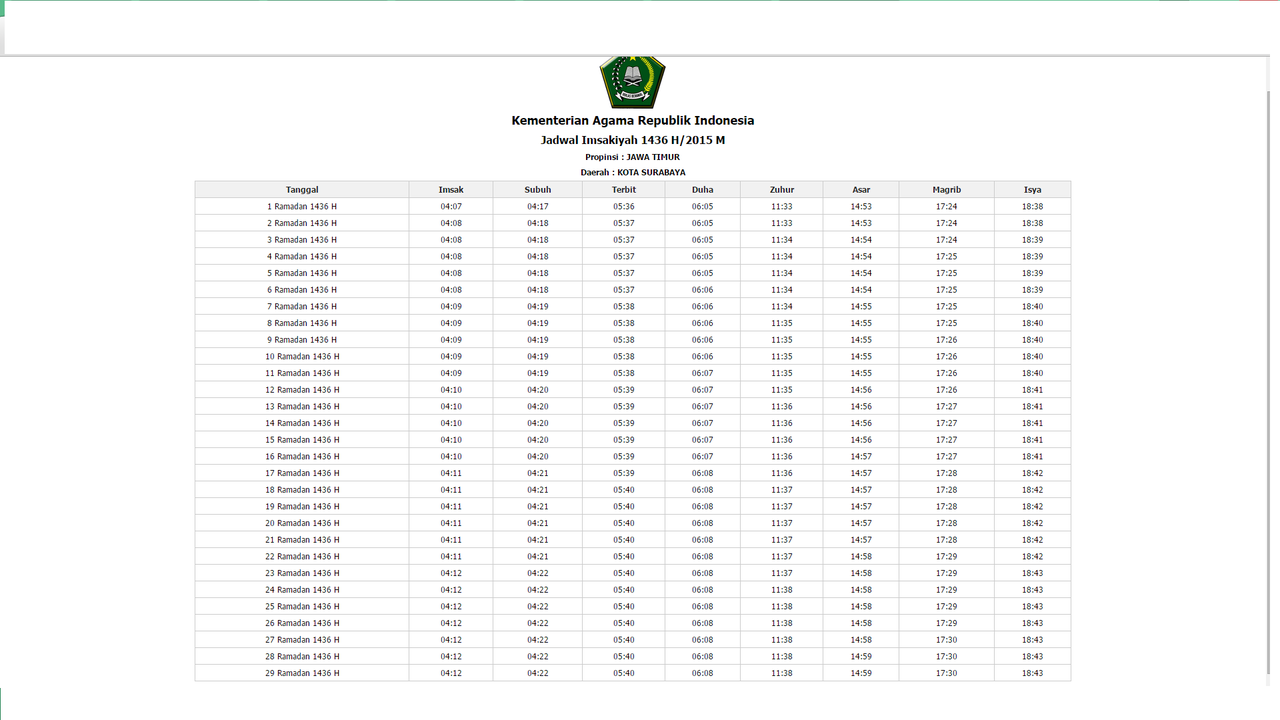 Jadwal Imsakiyah DKI JAKARTA 1436 H / 2015 M (Bisa Request Kota Lain)