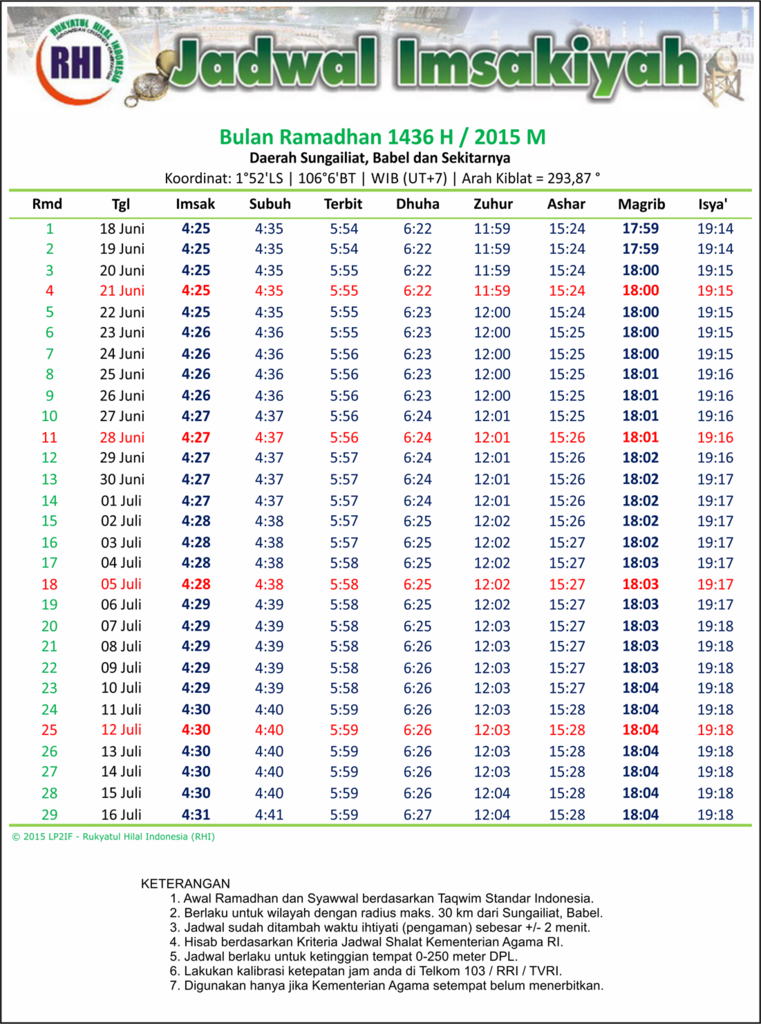 ○ JADWAL IMSAKIYAH ○ UNTUK WILAYAH BANGKA BELITUNG DAN SEKITARNYA