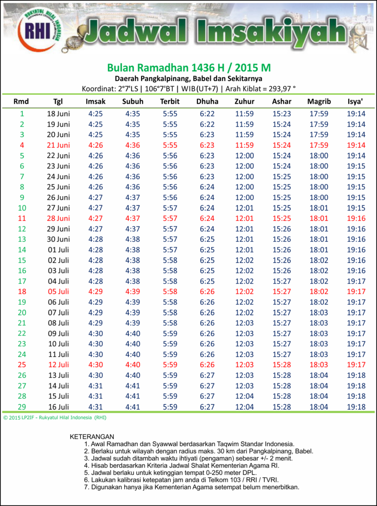 ○ JADWAL IMSAKIYAH ○ UNTUK WILAYAH BANGKA BELITUNG DAN SEKITARNYA