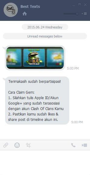 Modus Penipuan di LINE (FREE KFC, FREE GEM CoC)