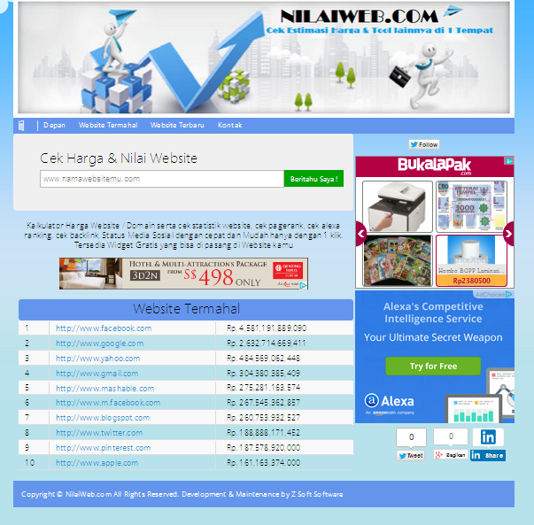 NilaiWeb.com Kalkulator Estimasi Harga Jual Blog dan Website Buatan Bangsa Indonesia