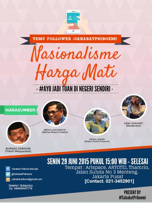 AYO DATANG DAN IKUT DISKUSI TERBATAS "NASIONALISME HARGA MATI" GRATISS