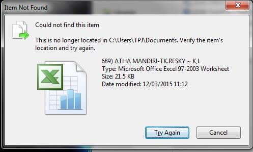 File tidak bisa dihapus (THis is no longer located)