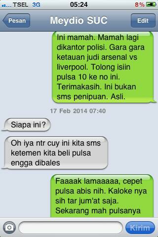 balasan buat si penipu sms (ngakak)