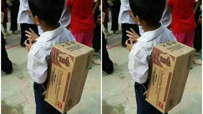 Pakai Tas Kardus untuk Sekolah, Bocah Ini Jadi Inspirasi Jutaan Orang