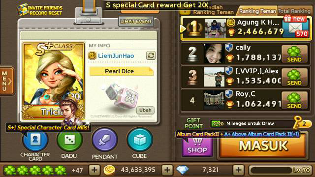 ID Get Rich aka Getrich Lv.70|Tricia S+30|SheepDiana S+30|Pendant S Rata|Joki Diamond