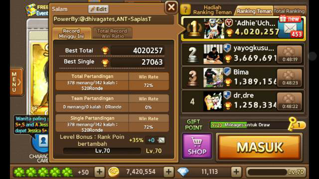 ID Get Rich aka Getrich Lv.70|Tricia S+30|SheepDiana S+30|Pendant S Rata|Joki Diamond