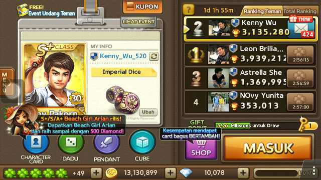 ID Get Rich aka Getrich Lv.70|Tricia S+30|SheepDiana S+30|Pendant S Rata|Joki Diamond