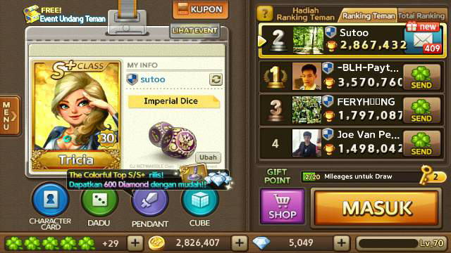 ID Get Rich aka Getrich Lv.70|Tricia S+30|SheepDiana S+30|Pendant S Rata|Joki Diamond