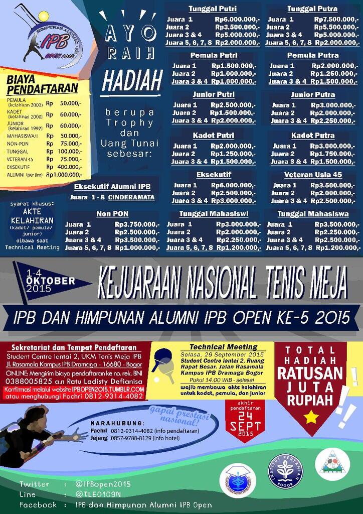 Kejuaraan nasional tenismeja IPB dan Himpunan Alumni IPB open 5 2015