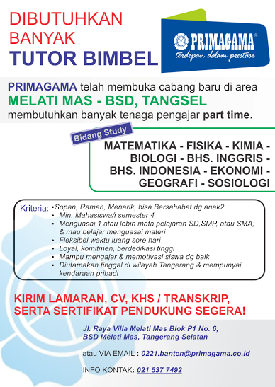 urgent !!!!! dibutuhkan segera guru bimbel part time