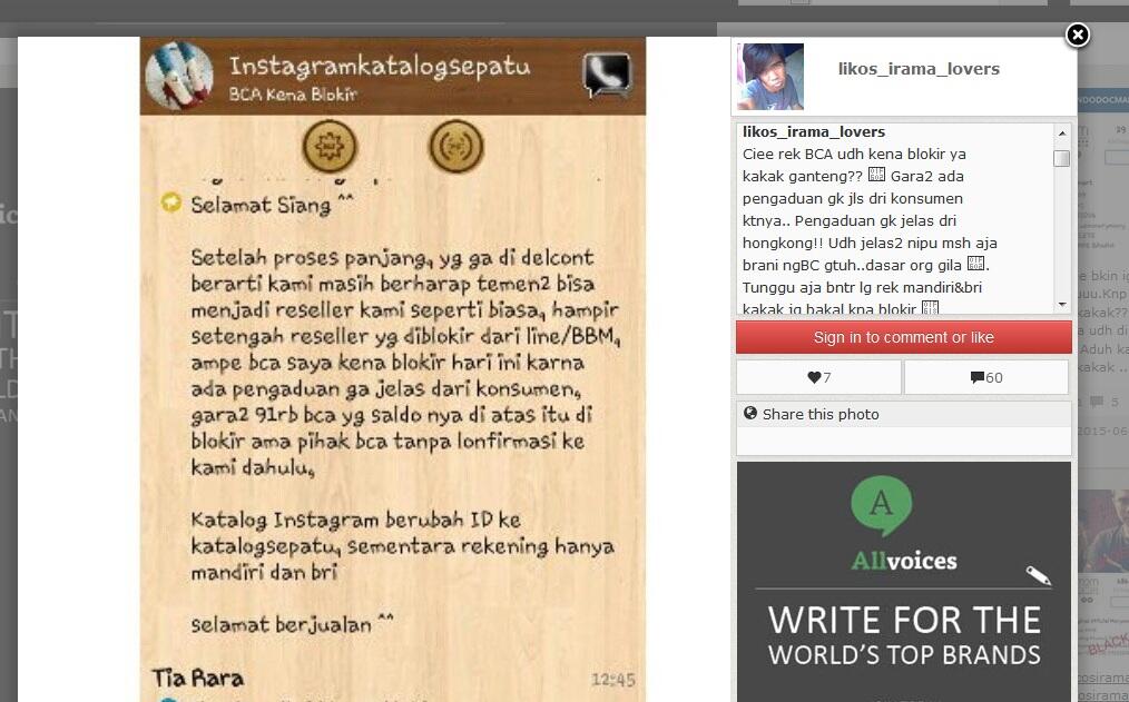 PENIPUAN DI INSTAGRAM ATAS NAMA LYCOSIRAMA (@KATALOGSEPATU)