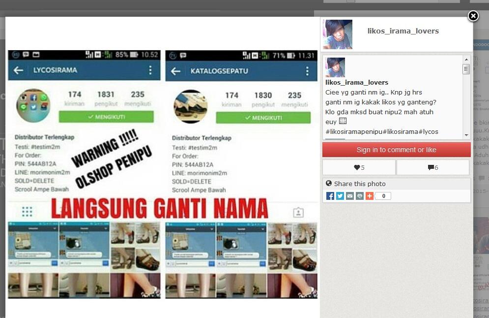 PENIPUAN DI INSTAGRAM ATAS NAMA LYCOSIRAMA (@KATALOGSEPATU)