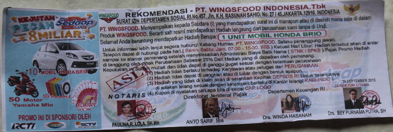 &#91;HATI-HATI&#93; Awas Gan, Penipuan yang Mengatasnamakan PT WingsFood Indonesia