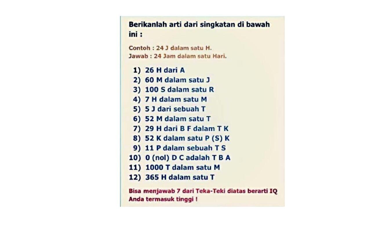 Uji kecerdasan Agan, bisa jawab di atas 7 berarti IQ tinggi !!