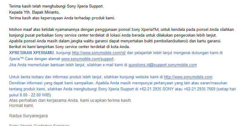 Pelayanan Purna Jual Sony Mengecewakan!