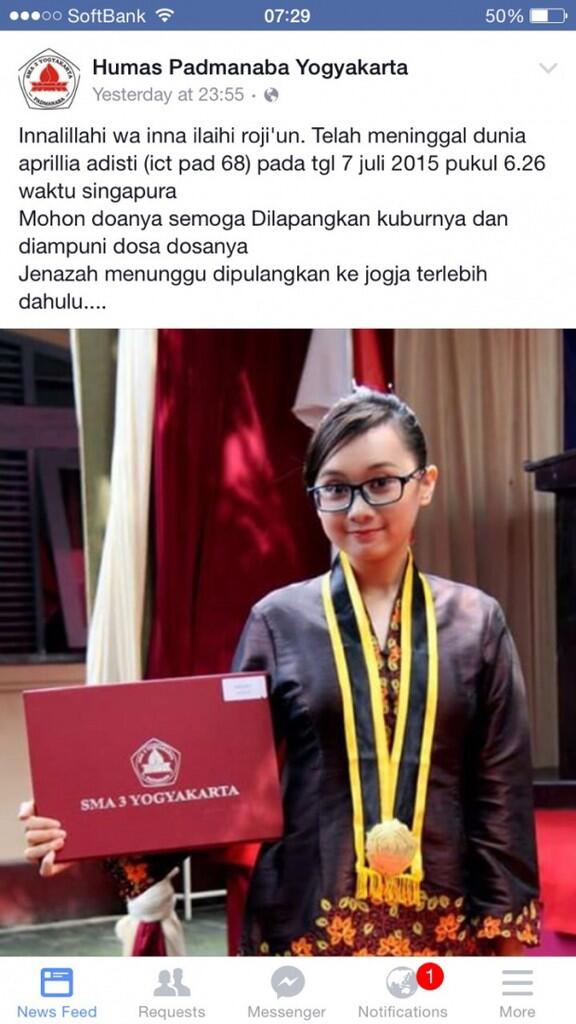 Jatuh dari Lantai 5, Mahasiswi UGM Meninggal di Singapura