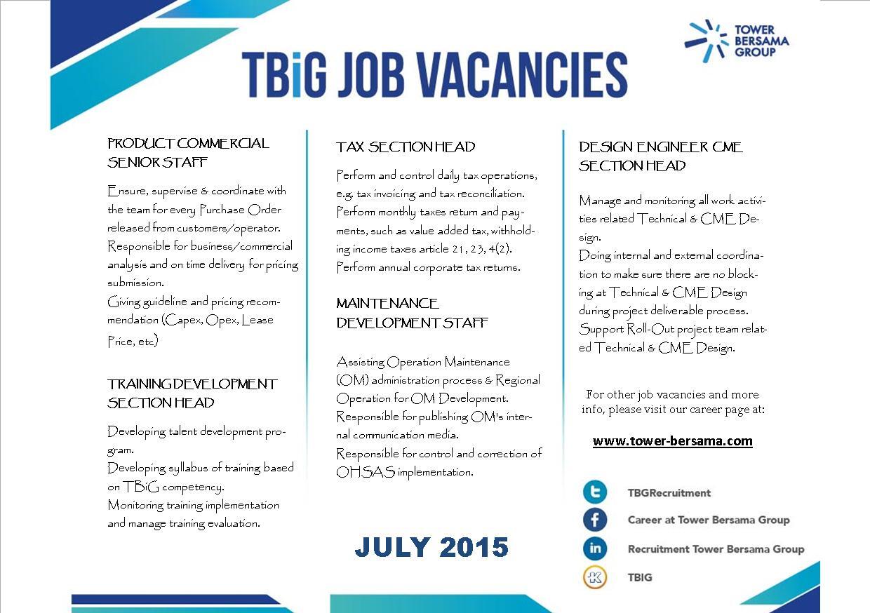 Job Vacancy Tower Bersama Group