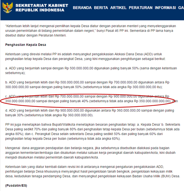 Istana Salah Ketik Lagi? Berita PP 47/2015 Gaji Perangkat Desa Rp 350 M