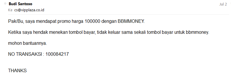 Pembatalan Secara Sepihak Oleh VIPPLAZA (PROMO BBMMONEY) Penipuankah ??
