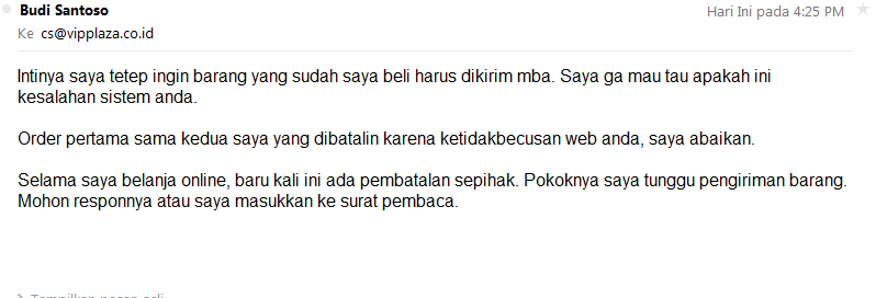 Pembatalan Secara Sepihak Oleh VIPPLAZA (PROMO BBMMONEY) Penipuankah ??