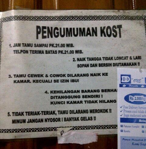 &#91;anak kost wajib baca&#93; Pengumuman kocak dari Ibu kost buat Penghuni