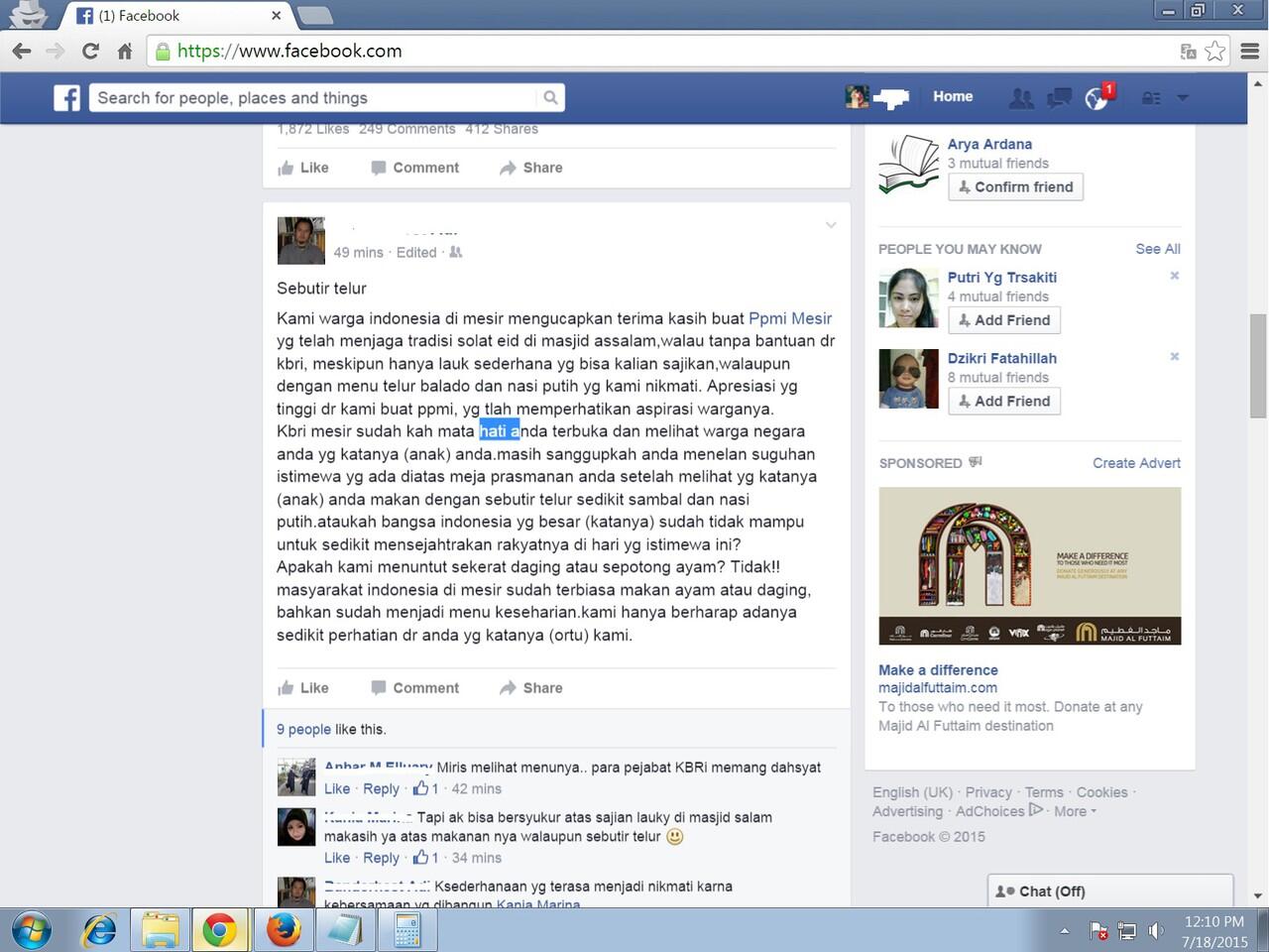 Lebaran Di Mesir dengan lauk "telor sambal"