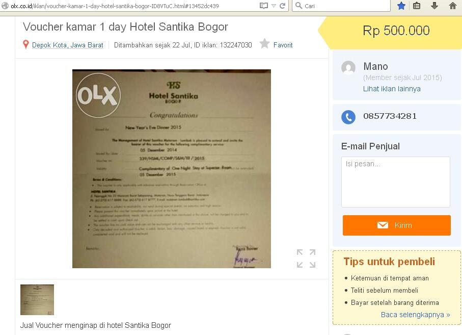 Abis Lebaran, si PENIPU Voucher Hotel masih beraksi di OLX.co.id makin Canggih...