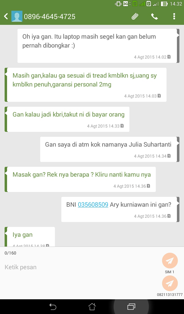 Penipuan Rek.BNI atas nama ARY KURNIAWAN sampai saat ini nomor tidak aktif