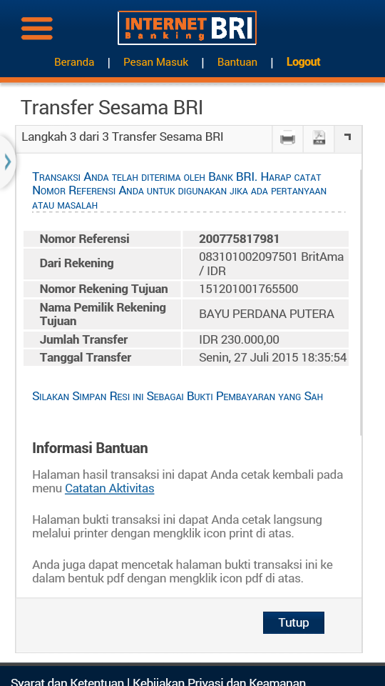 SURAT TERBUKA ID bayhigashino 085710353757 BRI 151201001765500 BAYU PERDANA PUTERA
