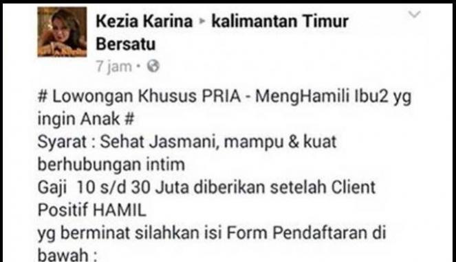 Heboh, Lowongan Kerja Menghamili Wanita Digaji 30 Juta