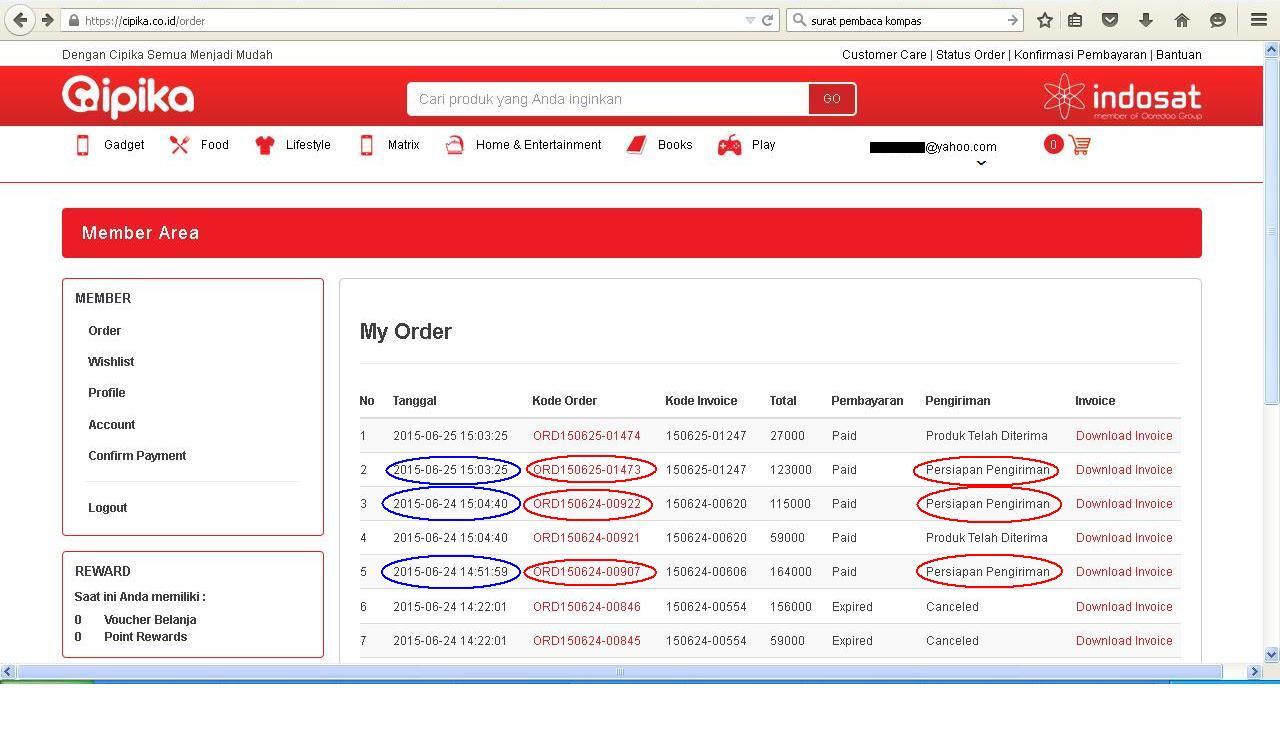 Pesanan di www.cipika.co.id dari 24 Juni 2015 belum sampe2 juga 