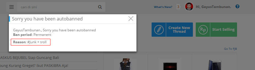 emang boleh gituh ngebanned dengan alasan TROLL and JUNK?
