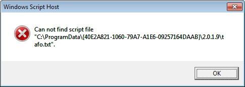 &#91;WTA&#93; Windows Script Host: Can not find script file &quot;C:ProgramData{40E2A821-1060...
