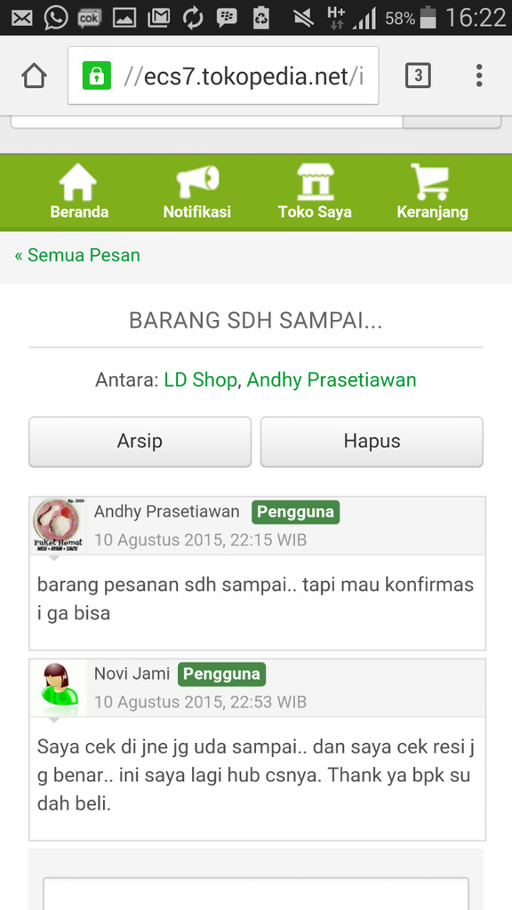 Komplain pelayanan admin tokopedia