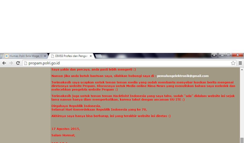 Humas Polri Bela Moge, Situs Propam Kena Hack &#91;+PICT Ngakak&#93;