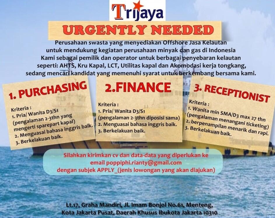 URGENTLY REQUIRED (PURCHASING - FINANCE - RECEPTIONIST)