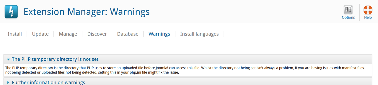 Joomla 2.5.28 &quot;The PHP temporary directory is not set.&quot; Help