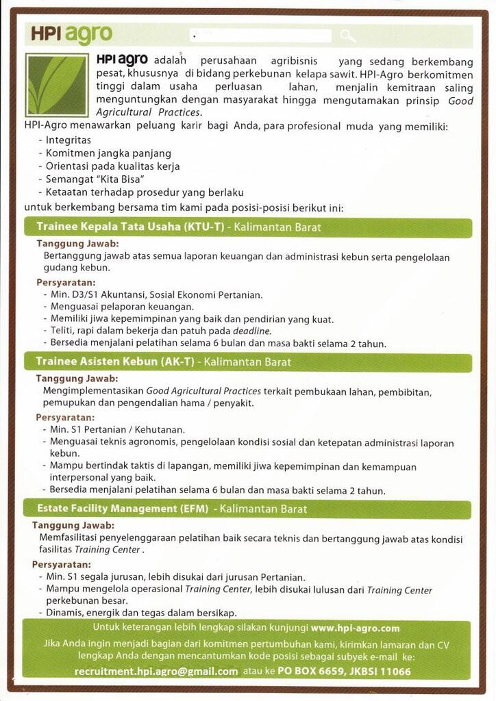 Lowongan Kerja Terbaru Tahun 2015 bersama HPI - AGRO
