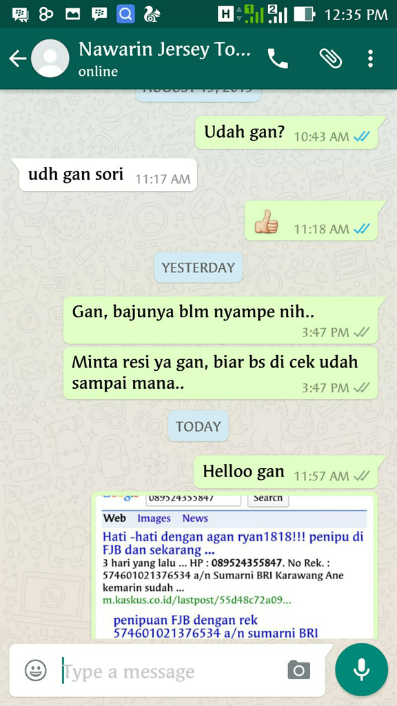 Hati -hati dengan agan ryan1818!!! penipu di FJB dan sekarang masih aktif!